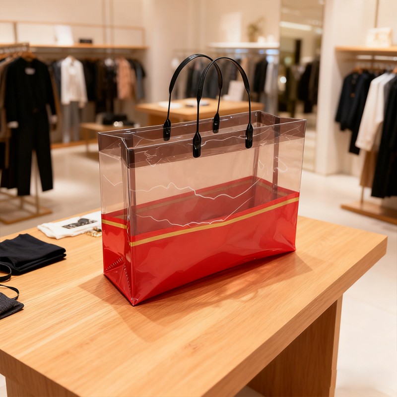 Bolsa de compras CPP con banda dorada transparente